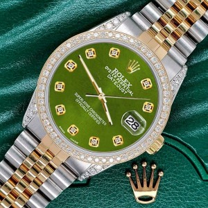 Rolex Datejust 2-Tone 36mm 1.4ct Diamond Bezel/Lugs/Royal Green Dial Watch