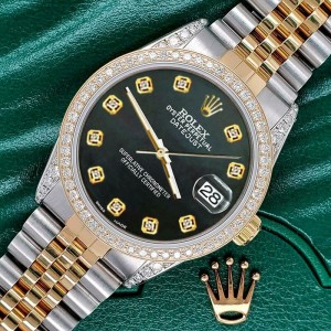 Rolex Datejust 2-Tone 36mm 1.4ct Diamond Bezel/Lugs/Black MOP Dial Jubilee Watch