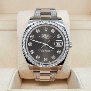 Rolex Datejust II 41mm 5ct Diamond Bezel/Bracelet/Rhodium Grey Dial Watch 116300