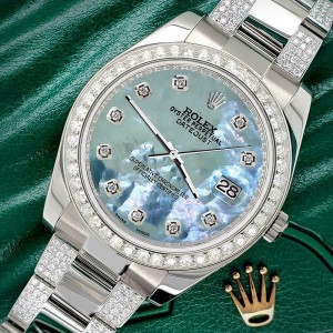 Rolex Datejust II 41mm 5ct Diamond Bezel/Bracelet/Tahitian Blue MOP Watch 116300