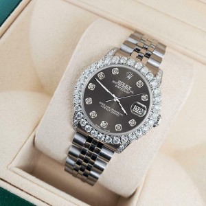 Rolex Datejust 31mm 2.95ct Diamond Bezel/Lugs/Rhodium Grey Dial Midsize Watch