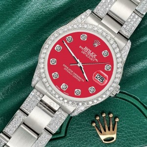 Rolex Datejust 31mm 3.5ct Diamond Bezel/Lugs/Bracelet/Scarlet Red Steel Watch