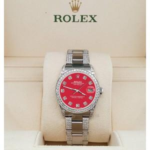 Rolex Datejust 31mm 3.5ct Diamond Bezel/Lugs/Bracelet/Scarlet Red Steel Watch
