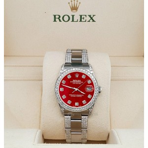 Rolex Datejust 31mm 3.5ct Diamond Bezel/Lugs/Bracelet/Red MOP Dial Steel Watch