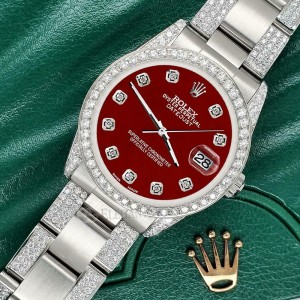 Rolex Datejust 31mm 3.5ct Diamond Bezel/Lugs/Bracelet/Imperial Red Dial Watch