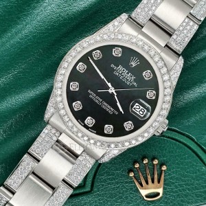 Rolex Datejust 31mm 3.5ct Diamond Bezel/Lugs/Bracelet/Black MOP Dial Steel Watch