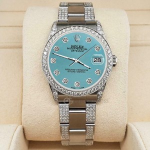 Rolex Datejust 31mm 3.5ct Diamond Bezel/Lugs/Bracelet/Turquoise Dial Steel Watch