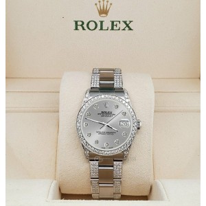 Rolex Datejust 31mm 3.5ct Diamond Bezel/Lugs/Bracelet/Grey Dial Steel Watch