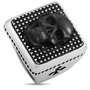 King Baby Large Skull Rainbow Obsidian Ring In Sterling Silver