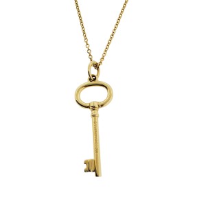 Tiffany & Co Key Pendant Necklace In 18K Yellow Gold 18 Inches 