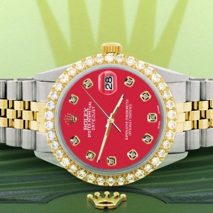 Rolex Datejust 36mm 2-Tone Watch 3.05ct Diamond Bezel/Scarlet Red Diamond Dial