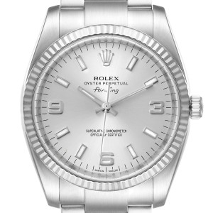 Rolex Air King Steel White Gold Fluted Bezel Mens Watch 114234
