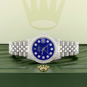 Rolex Datejust Midsize 31MM Automatic Steel Women's Watch w/Custom Blue Dial & Diamond Bezel
