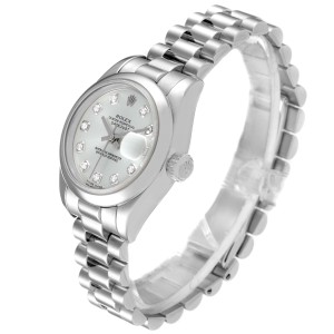 Rolex President Ladies Platinum Silver Diamond Dial Ladies Watch 