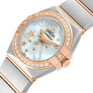 Omega Constellation Star Steel Rose Gold Diamond Watch 