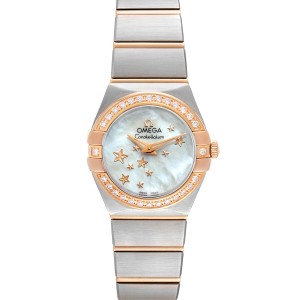 Omega Constellation Star Steel Rose Gold Diamond Watch 