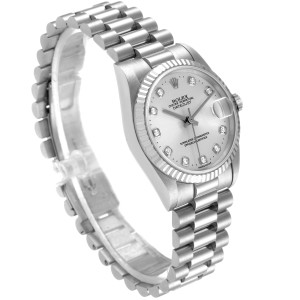 Rolex President Midsize White Gold Diamond Ladies Watch 