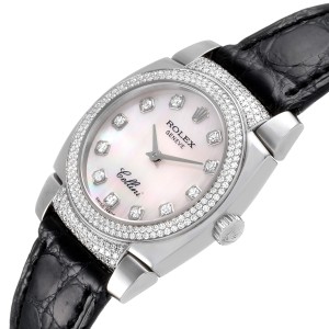 Rolex Cellini Cestello White Gold MOP Diamond Ladies Watch 