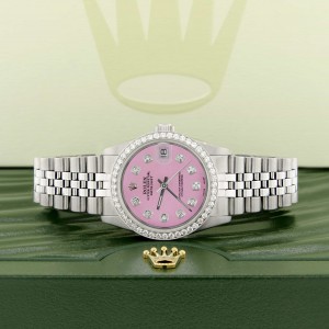 Rolex Datejust Midsize 31MM Automatic Stainless Steel Women's Watch w/Hot Pink Dial & Diamond Bezel