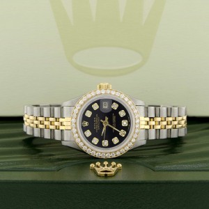 Rolex Datejust Ladies 2-Tone 18K Gold/SS 26mm Watch with Black Dial & Diamond Bezel