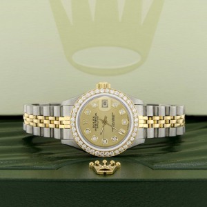 Rolex Datejust Ladies 2-Tone 18K Gold/SS 26mm Watch with Champagne Dial & Diamond Bezel