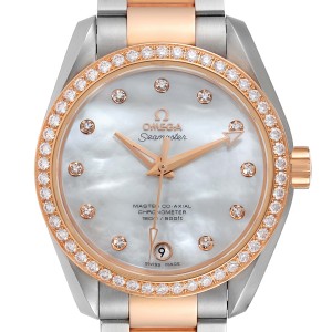 Omega Aqua Terra Steel Rose Gold Diamond Watch 231.25.39.21.55.001 Box Card