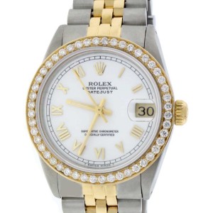 Rolex Datejust 2-Tone 18K Gold/Steel White Roman Dial 31mm Womens Watch with Diamond Bezel