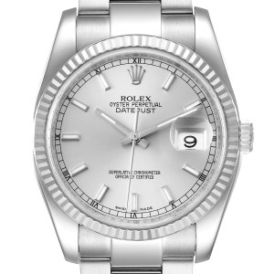 Rolex Datejust Steel White Gold Silver Dial Mens Watch 116234 