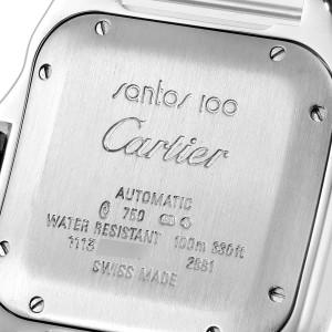 Cartier Santos 100 White Gold Blue MOP Dial Diamond Ladies Watch WM503251