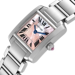 Cartier Tank Francaise Pink Mother of Pearl Steel Watch W51028Q3 