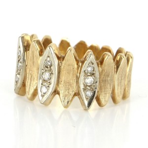 14K Yellow Gold Diamond Vintage Wide Band Ring