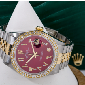 ROLEX DATEJUST WATCH 16013 36MM RED DIAMOND DIAL WITH TWO TONE JUBILEE BRACELET