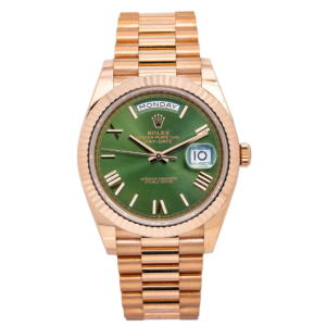 ROLEX DAY DATE 40 WATCH ROSE GOLD GREEN DIAL 228235 BOX AND CARD