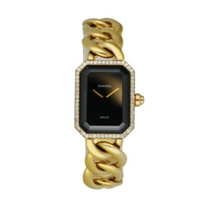 Chanel Paris 18K Yellow Gold & Diamond Bezel Onyx Dial Ladies Watch