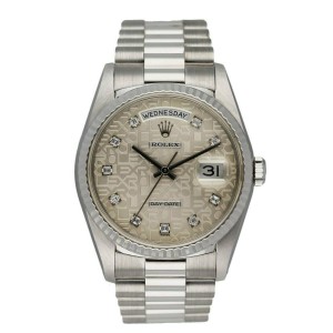 Rolex Day-Date 18239 18K White Gold Anniversary Diamond Dial Men's Watch