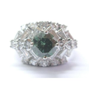 Platinum Irradiated Green Diamond Multi Shape Solitaire W Accent Ring 2.62Ct