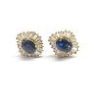 Fine Blue Sapphire & Diamond Ballerina Stud Earrings Yellow Gold 