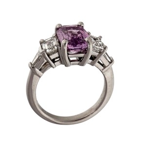 3.20ct Natural Purple Pink Cushion Sapphire PSD Platinum Diamond Engagement Ring