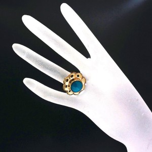 Vintage Estate Italian Flower 14k Ring 11.5mm Bright Blue Turquoise
