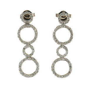 Vintage Estate Circle Design .70ct Diamond Dangle Earrings 14k White Gold