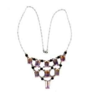 Vintage 44.90ct Purple Yellow Amitrine Onyx Art Deco 14k Necklace Chain