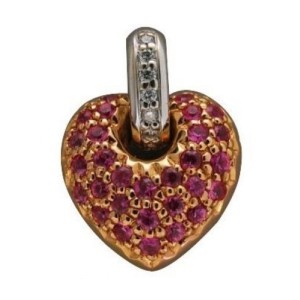 Vintage Louis Ferau 18k Pink White Gold Pink Sapphire & Diamond Heart Pendant