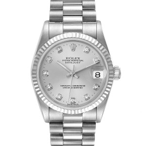 Rolex President Datejust Midsize White Gold Diamond Watch 68279 