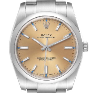 Rolex Oyster Perpetual 34mm White Grape Dial Steel Mens Watch 114200 