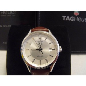TAG HEUER CARRERA WV211A.FC6203 BROWN LEATHER AUTO SILVER MENS LUXURY WATCH