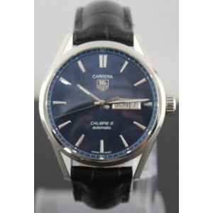 TAG HEUER CARRERA WAR201E.FC6292 MEN'S BLUE LEATHER AUTOMATIC DAY DATE WATCH