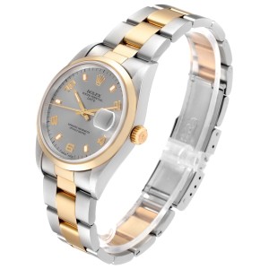 Rolex Date Mens Steel Yellow Gold Slate Dial Mens Watch 15203 