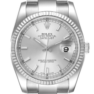 Rolex Datejust Steel White Gold Silver Dial Mens Watch 