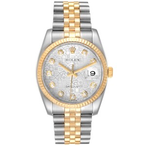 Rolex Datejust Steel Yellow Gold Diamond Dial Mens Watch 