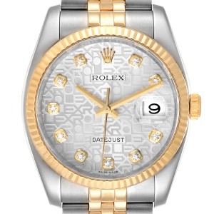 Rolex Datejust Steel Yellow Gold Diamond Dial Mens Watch 